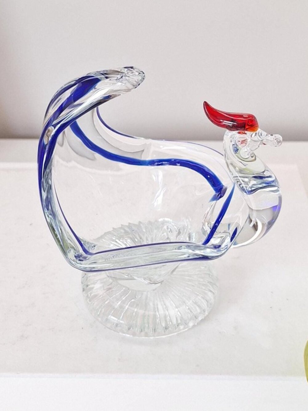 Vintage Murano style Glass chicken Rooster Figurine Blue Sommerso Bird Red trink
